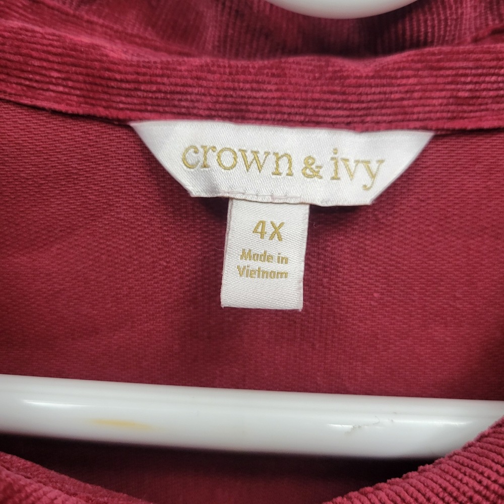 Crown & Ivy Corduroy Tiered Midi Dress 4X Burgundy Puff Sleeve Retro Whimsigoth‎ - Picture 7 of 9